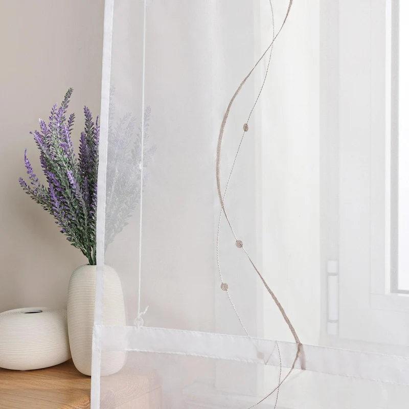 Rollo mit Klettband Raffgardinen Voile mit Wellenperlenmuster Stickerei 1 Stück