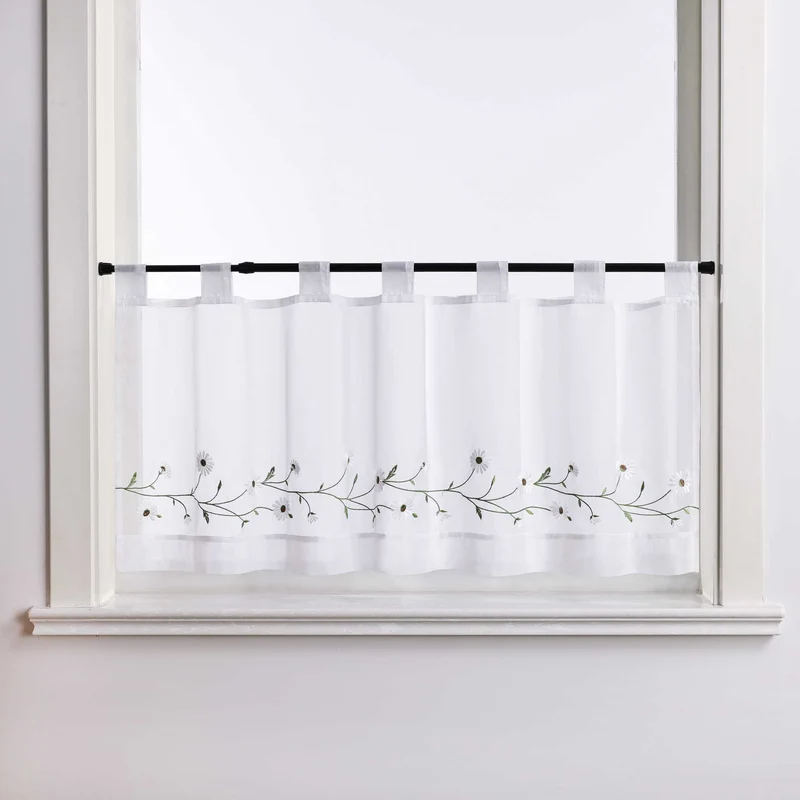 Scheibengardinen Landhausstil Transparent mit kleiner Gänseblümchen-Stickerei