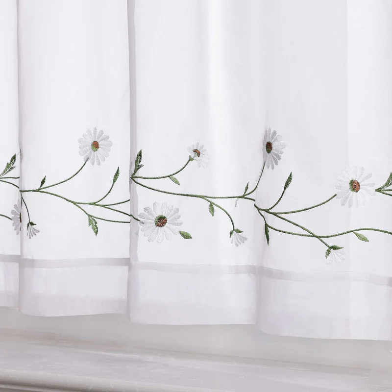 Scheibengardinen Landhausstil Transparent mit kleiner Gänseblümchen-Stickerei