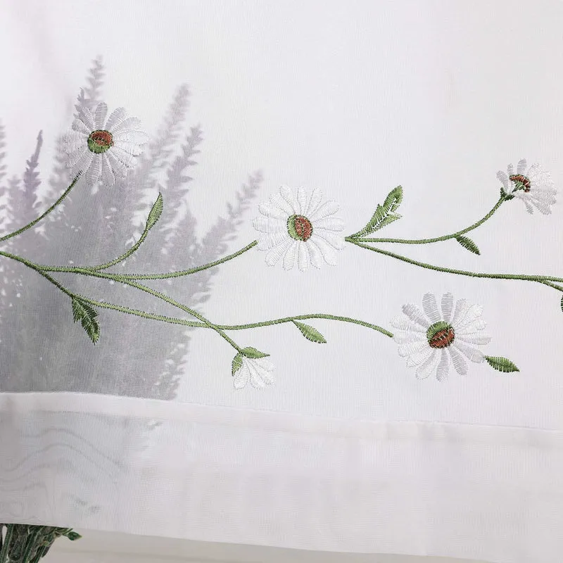 Scheibengardinen Landhausstil Transparent mit kleiner Gänseblümchen-Stickerei