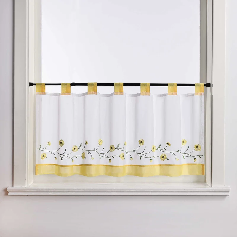 Scheibengardinen Landhausstil Transparent mit kleiner Gänseblümchen-Stickerei