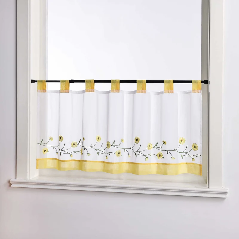 Scheibengardinen Landhausstil Transparent mit kleiner Gänseblümchen-Stickerei