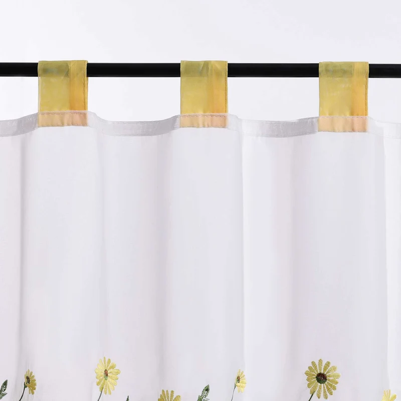 Scheibengardinen Landhausstil Transparent mit kleiner Gänseblümchen-Stickerei