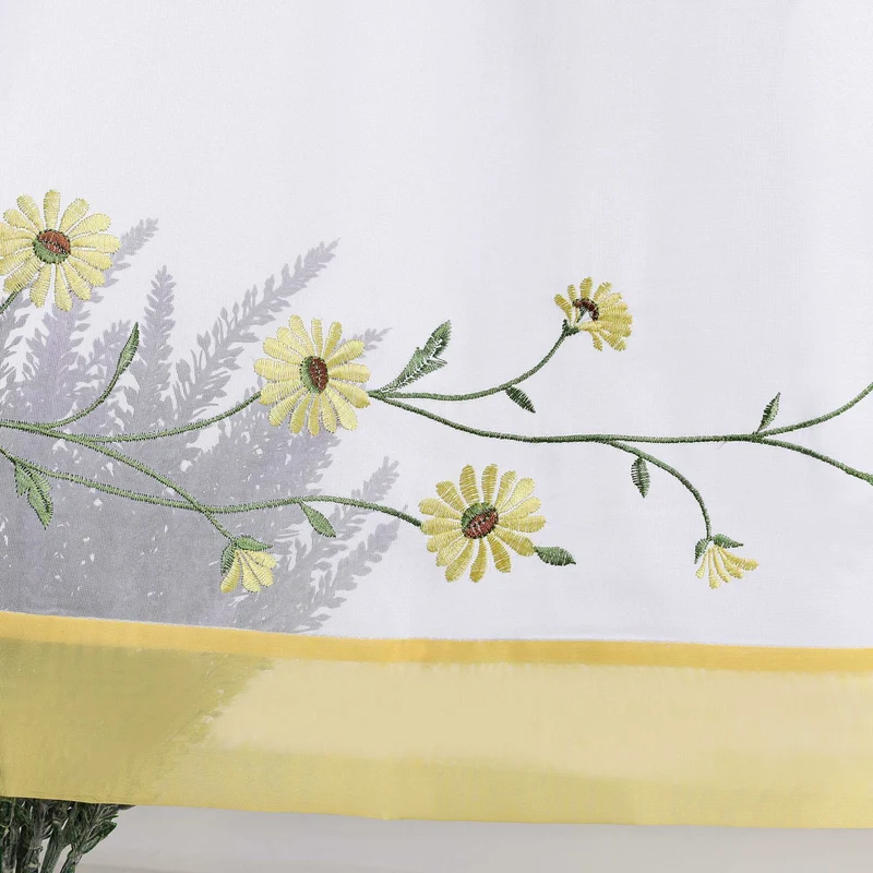 Scheibengardinen Landhausstil Transparent mit kleiner Gänseblümchen-Stickerei