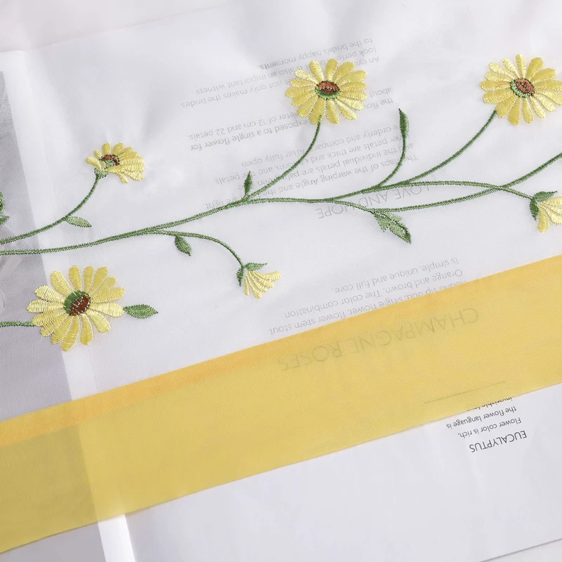 Scheibengardinen Landhausstil Transparent mit kleiner Gänseblümchen-Stickerei