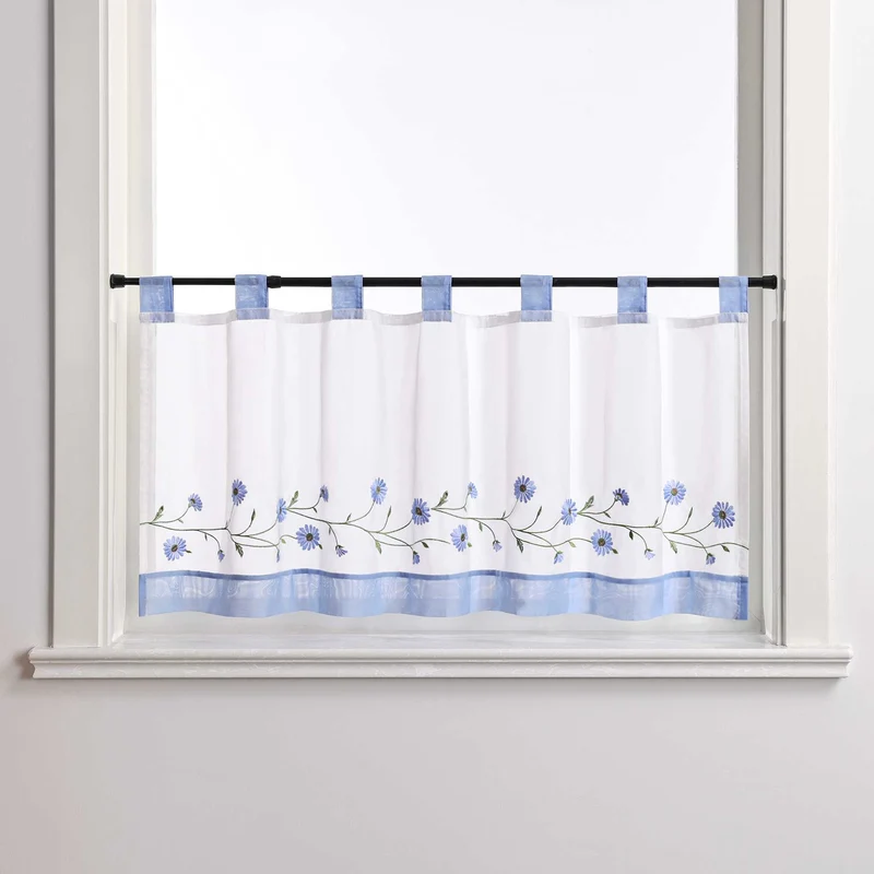 Scheibengardinen Landhausstil Transparent mit kleiner Gänseblümchen-Stickerei