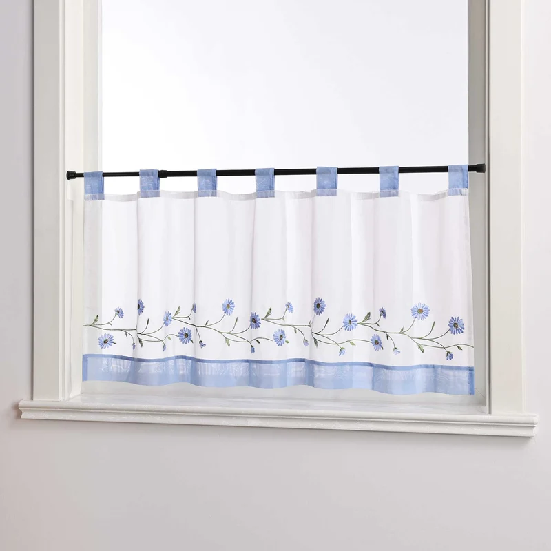 Scheibengardinen Landhausstil Transparent mit kleiner Gänseblümchen-Stickerei