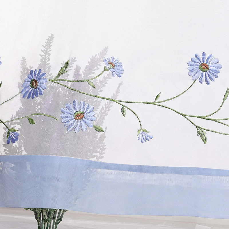 Scheibengardinen Landhausstil Transparent mit kleiner Gänseblümchen-Stickerei