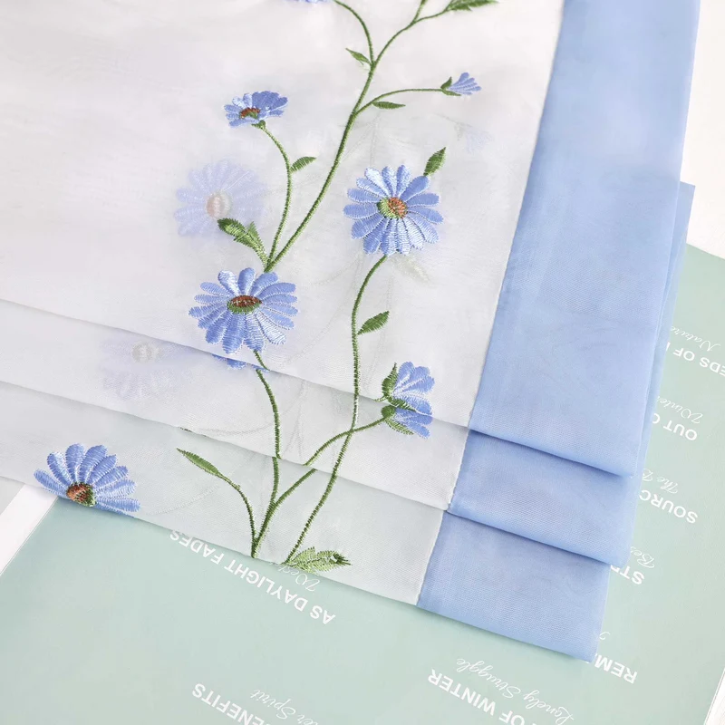 Scheibengardinen Landhausstil Transparent mit kleiner Gänseblümchen-Stickerei