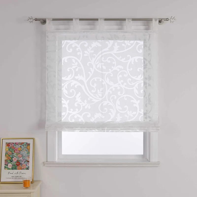 Rollo mit Blumenmuster Café mit Schlaufenaufhängung 1 Stück