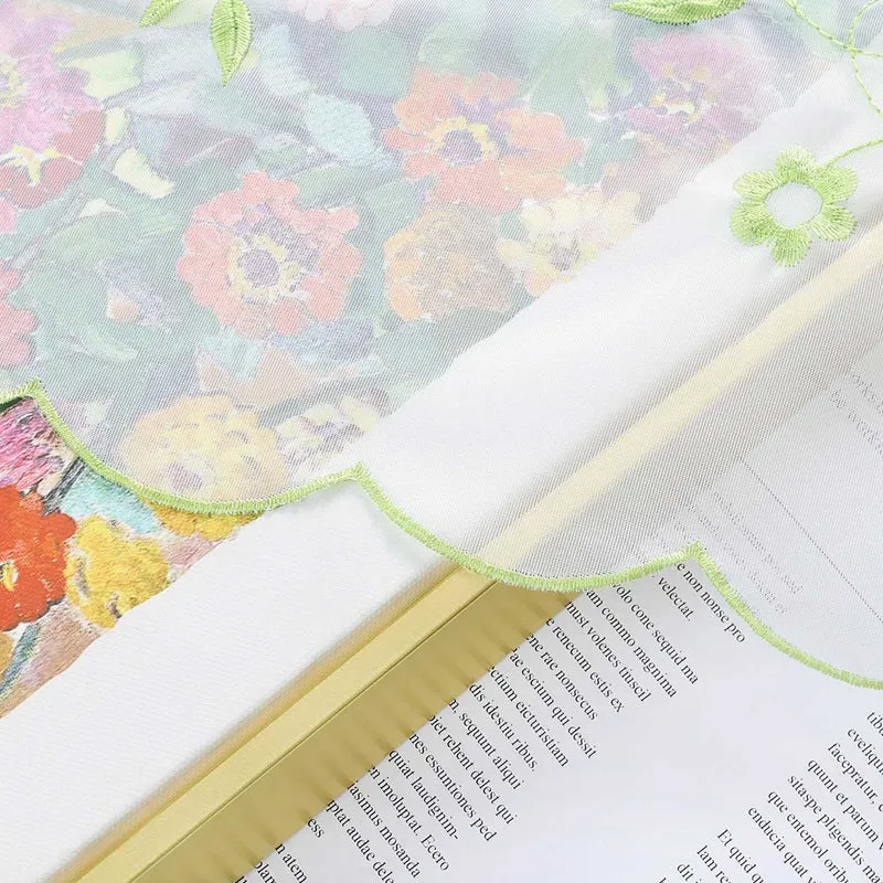 Scheibengardine Café mit Blüten-Stickerei