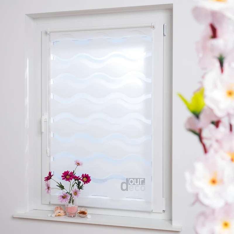 ourdeco® Doppel-Rollo Wave, Duo-Rollo, lichtdurchlässig, blickdicht, Montage ohne Bohren, verschiedene Farben und Größen