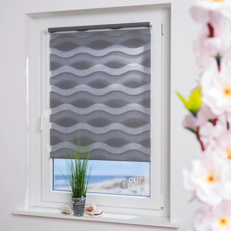ourdeco® Doppel-Rollo Wave, Duo-Rollo, lichtdurchlässig, blickdicht, Montage ohne Bohren, verschiedene Farben und Größen