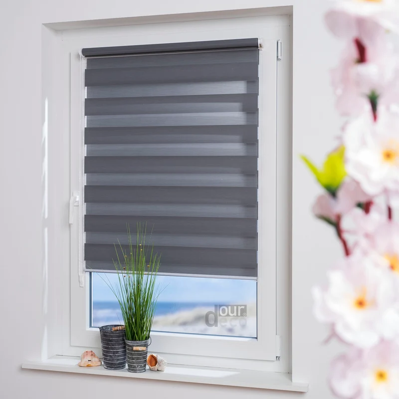 ourdeco® Doppel-Rollo Uni, Duo-Rollo, lichtdurchlässig, blickdicht, Montage ohne Bohren, viele Farben und Größen
