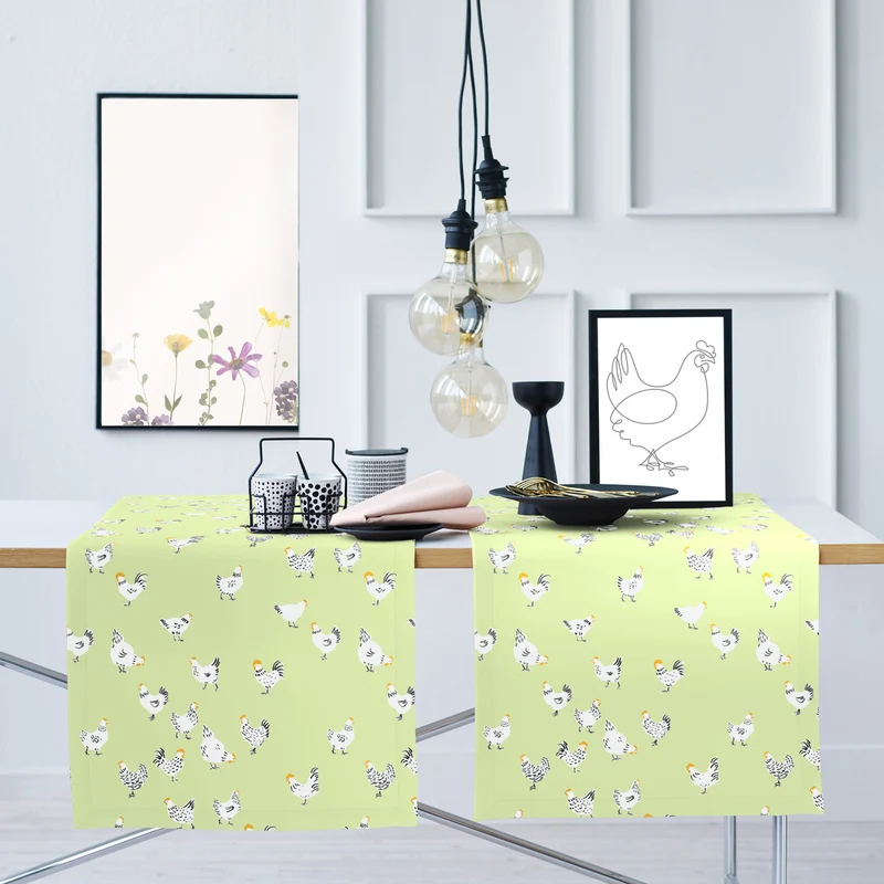 APELT 3102 Tischband Design mit Hühnern als all-over
