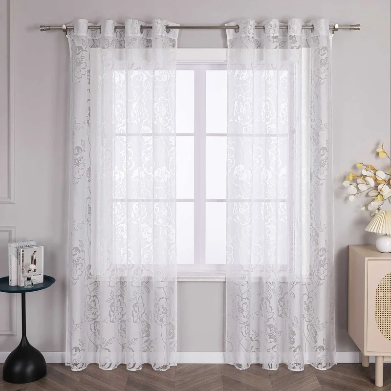 Gardine mit Ösen mit Rosenmuster Ösenschal 1 Stück