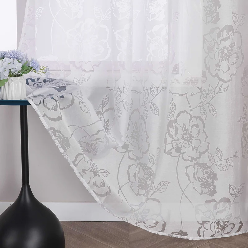 Gardine mit Ösen mit Rosenmuster Ösenschal 1 Stück