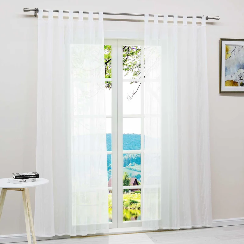 Gardine 2er Set Voile Gardinen mit Streifen Transparent 2 Stück