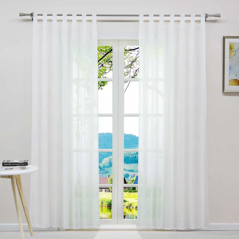 Gardine 2er Set Voile Gardinen mit Streifen Transparent 2 Stück