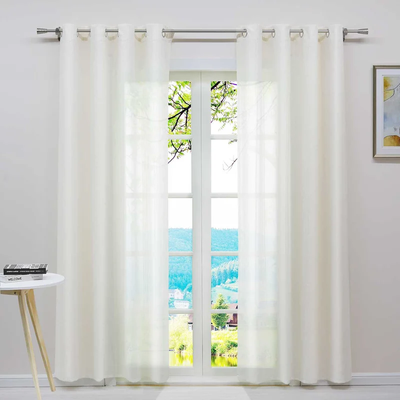 Gardine 2er Set Voile Gardinen mit Streifen Transparent 2 Stück