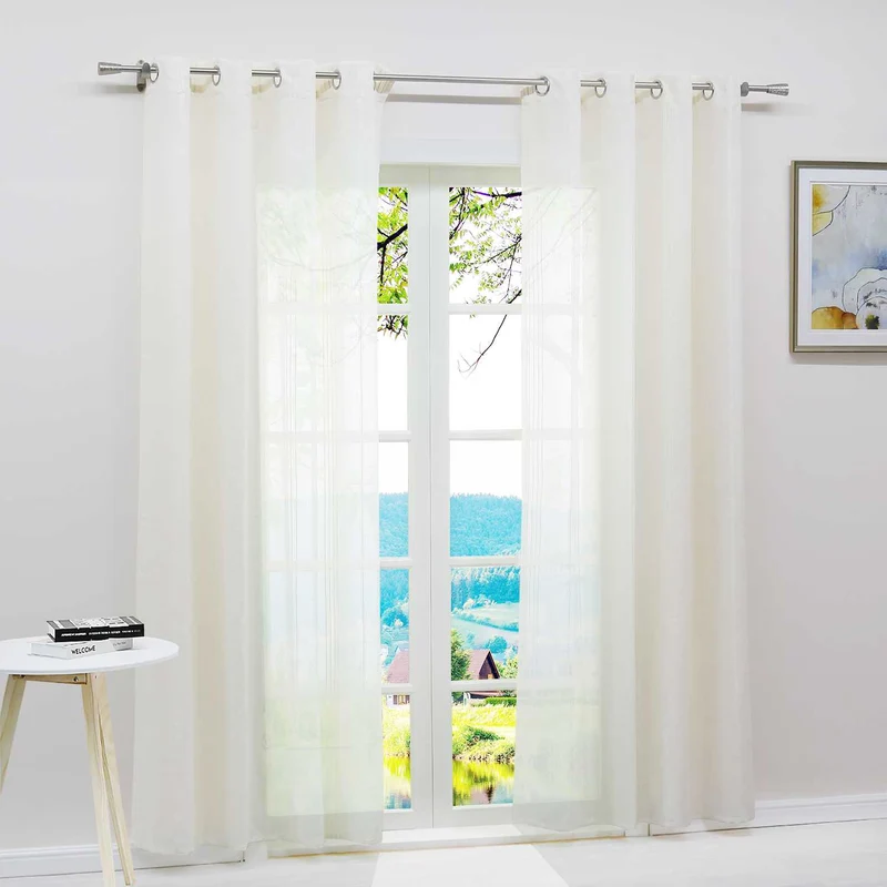 Gardine 2er Set Voile Gardinen mit Streifen Transparent 2 Stück
