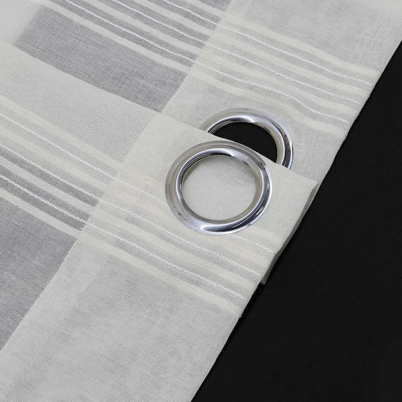 Gardine 2er Set Voile Gardinen mit Streifen Transparent 2 Stück
