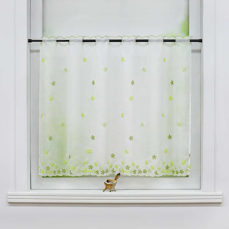 Scheibengardine mit Blumenmuster und Stickereikunst halbtransparent 1 Stück
