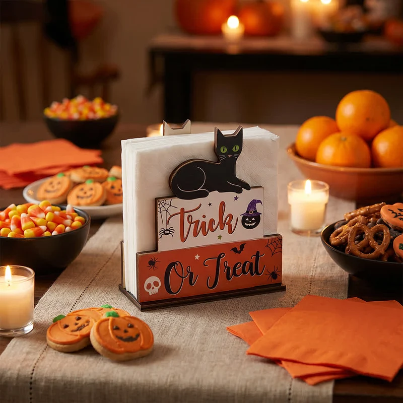 Gruseliger Serviettenhalter aus Holz für Halloween