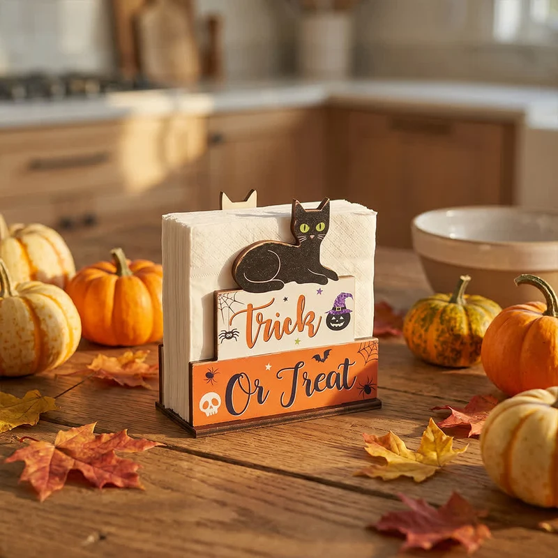 Gruseliger Serviettenhalter aus Holz für Halloween