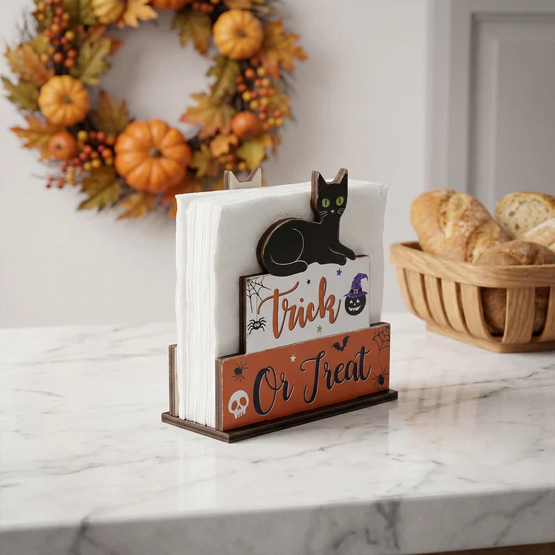 Gruseliger Serviettenhalter aus Holz für Halloween