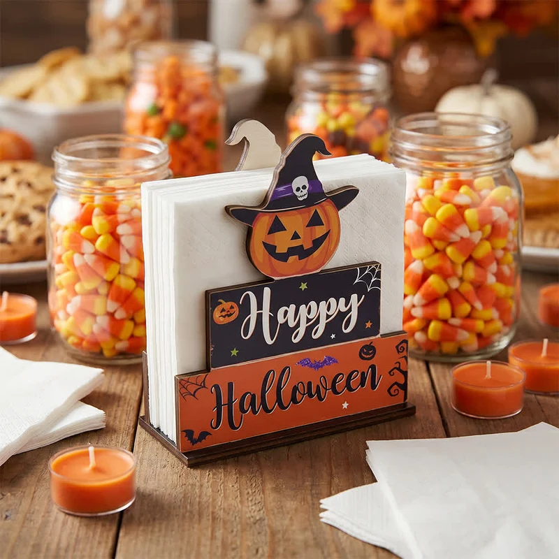 Gruseliger Serviettenhalter aus Holz für Halloween