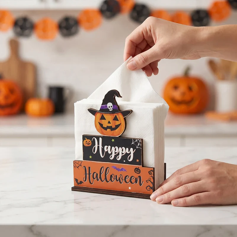 Gruseliger Serviettenhalter aus Holz für Halloween