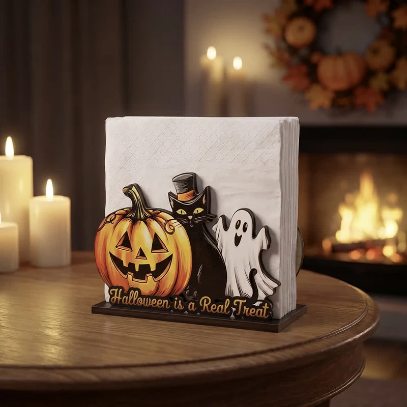 Gruseliger Serviettenhalter aus Holz für Halloween