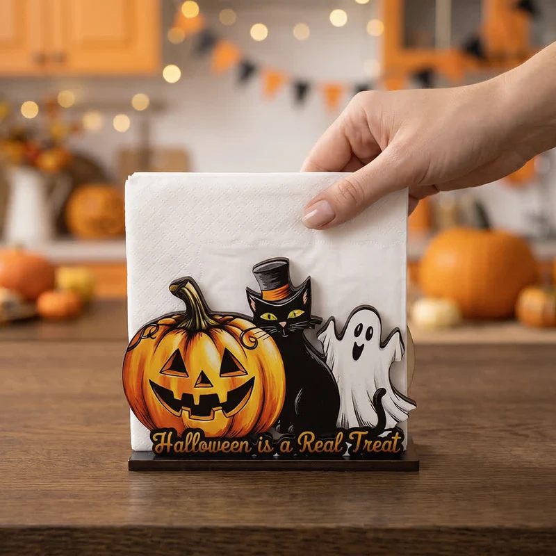 Gruseliger Serviettenhalter aus Holz für Halloween