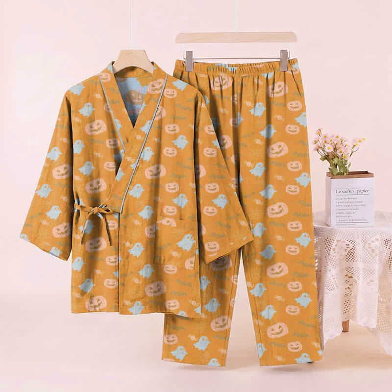Halloween-Geister-Kürbis-Baumwollkimono-Pyjama-Set