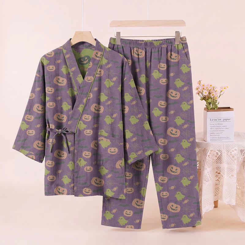 Halloween-Geister-Kürbis-Baumwollkimono-Pyjama-Set