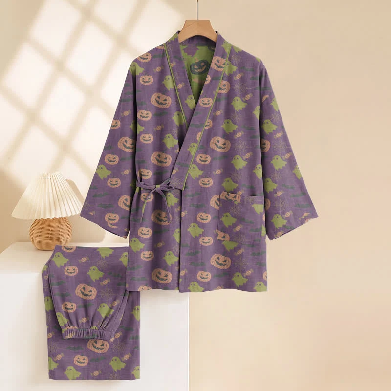 Halloween-Geister-Kürbis-Baumwollkimono-Pyjama-Set