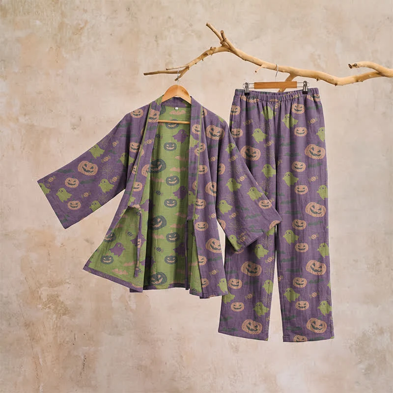 Halloween-Geister-Kürbis-Baumwollkimono-Pyjama-Set