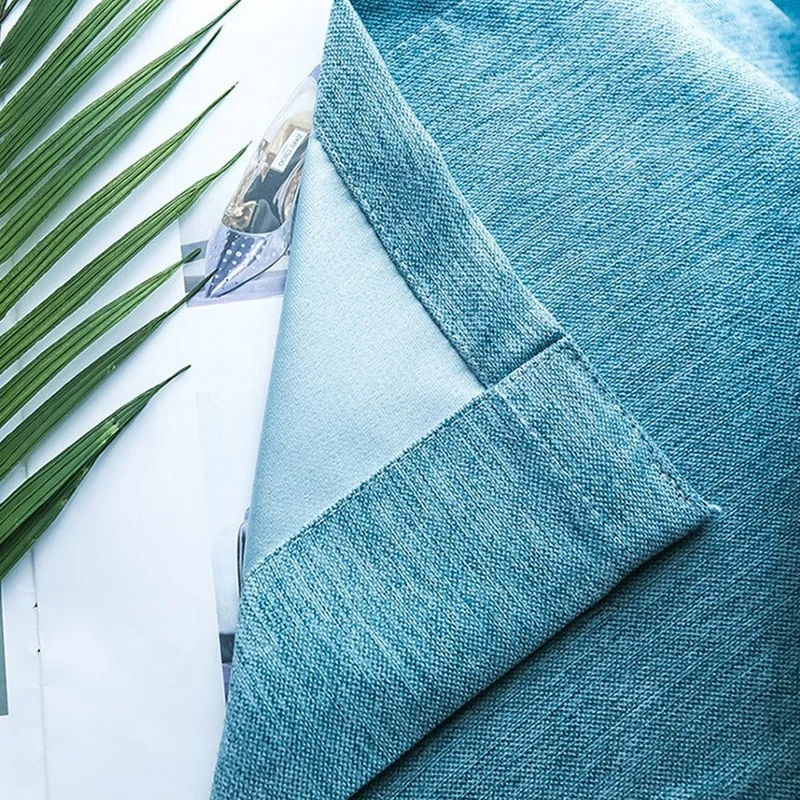 Leinenoptik Vorhang Blau mit Blockstreifen