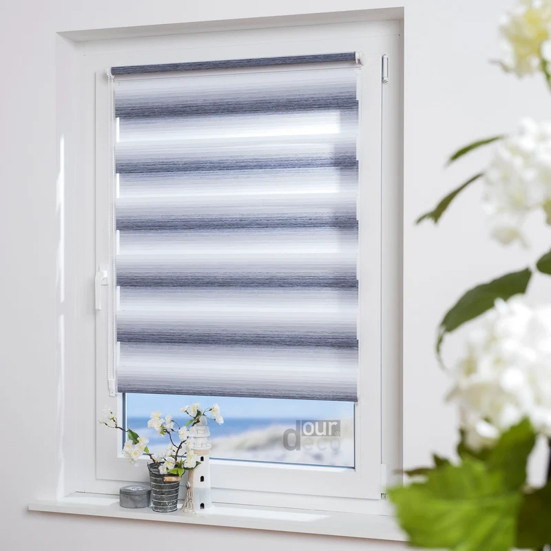ourdeco® Doppel-Rollo Streifen und Farbverlauf, Duo-Rollo, lichtdurchlässig, blickdicht, Montage ohne Bohren, verschiedene Größen