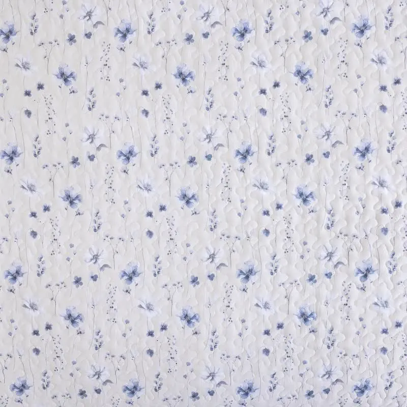 Baumwoll-Steppdecken-Set mit blauem Aquarellblumenmuster