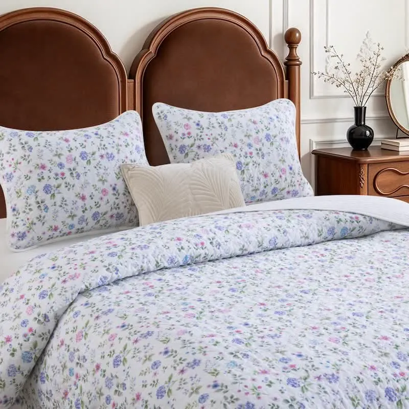 Aquarell-Wildblumen-Baumwoll-Quilt-Set