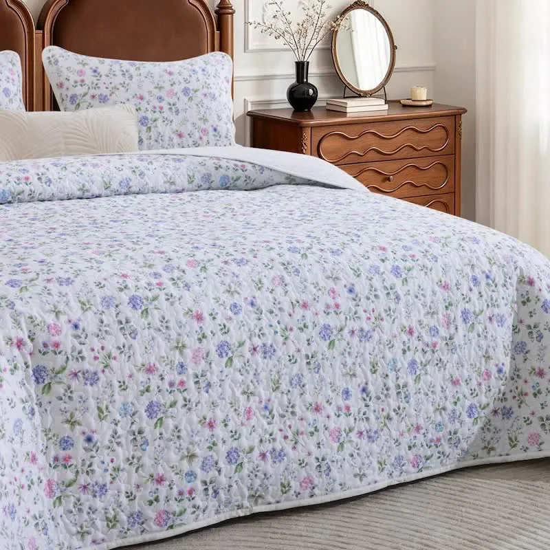 Aquarell-Wildblumen-Baumwoll-Quilt-Set