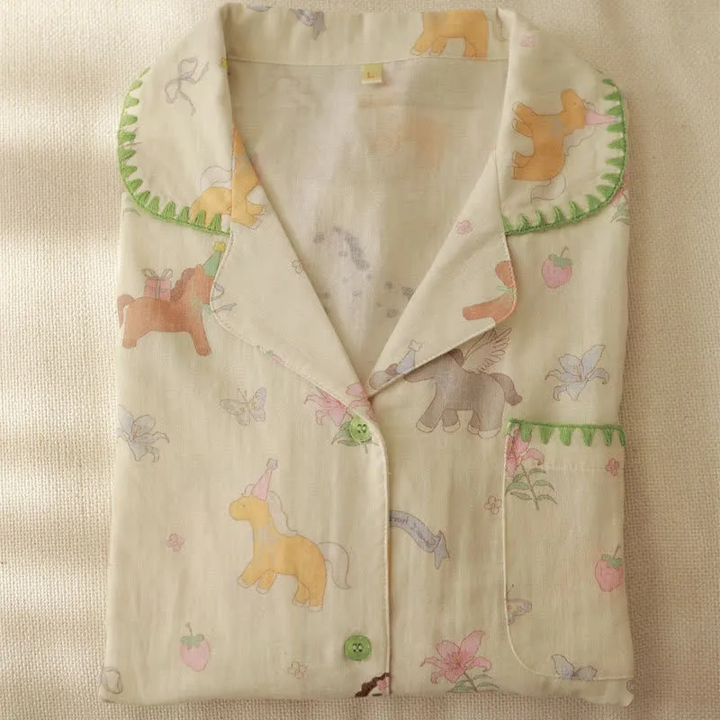 Pyjama aus gebürsteter Baumwolle mit Cartoon-Pony und Blumenmuster