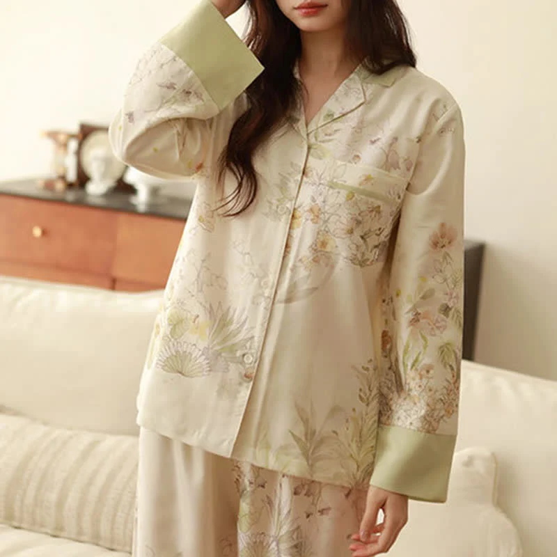 Loungewear-Set mit langen Ärmeln und ländlichem Blumenmuster