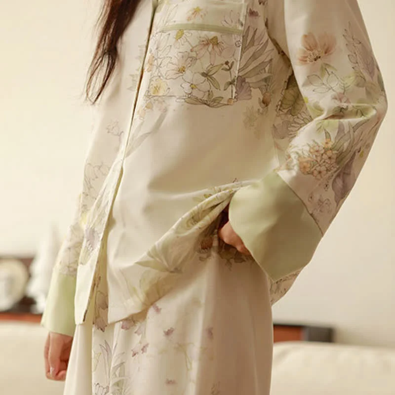 Loungewear-Set mit langen Ärmeln und ländlichem Blumenmuster