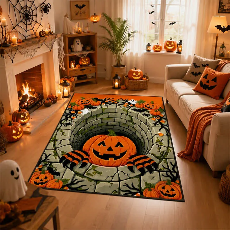 3D Halloween Kürbis Optische Täuschung Teppich
