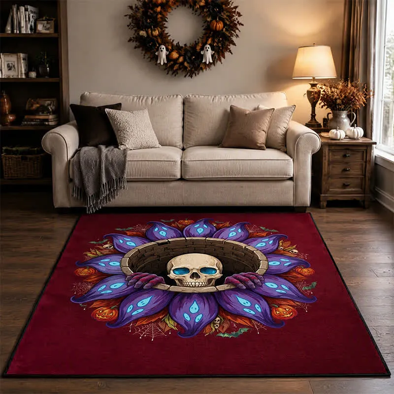 Gothic-Totenkopf-Teppich für Halloween, rutschfest