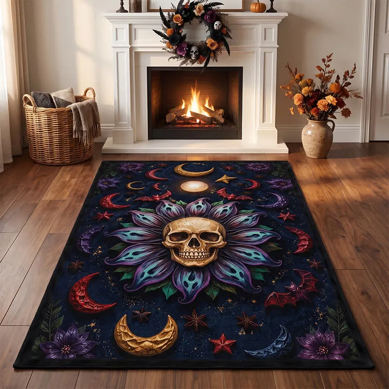 Himmlischer gotischer Totenkopf-Mandala-Teppich