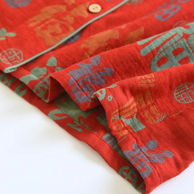 Glücklich Fu Pyjama-Set aus garngefärbter Baumwolle